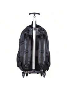 Unisex Waterproof Wheeled Leather Backpack For Work And College Black PU With WHEELER - Black - View 2