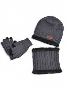 1 件/3 件套针织帽子围巾手套冬季保暖套装男女款黑色适合日常穿着、户外骑行、冬季保暖礼物 - 三角標條紋針織帽 - 查看 3