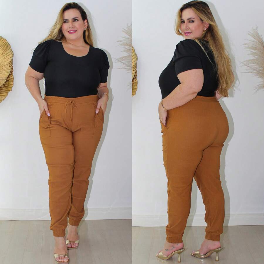Bengaline Plus Size Women's Jogger Pants - Camel - Ver 1