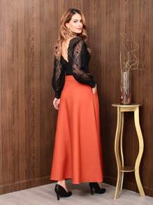 Women's Long Skirt Tailoring Evangelical Fashion - 橘色 - 查看 2