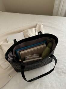 1 pezzo Borsa a tracolla nera in nylon con zip, stampa a fiocco, grande capacità, versatile, con rivetti, borsa tote alla moda con zip, borsa tote alla moda per signora