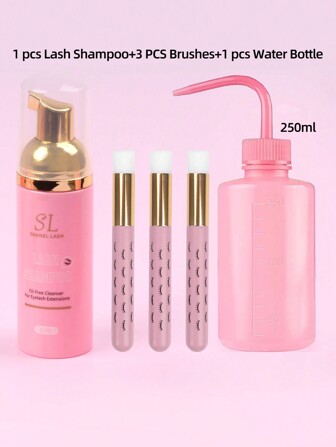 Lash Shampoo/Lash Shampoo Kit Set For Lash Extensions 60ml Gentle And Non-Irritating Cleaning Shampoo Lash Foam, 250ML Shampoo Wash Bottles, 3PCS Shampoo Brush For Eyelash Extensions Cleanser Kit Lash Cleaning Kit For Professional & Home Use Lash Glue, Eyelash Glue