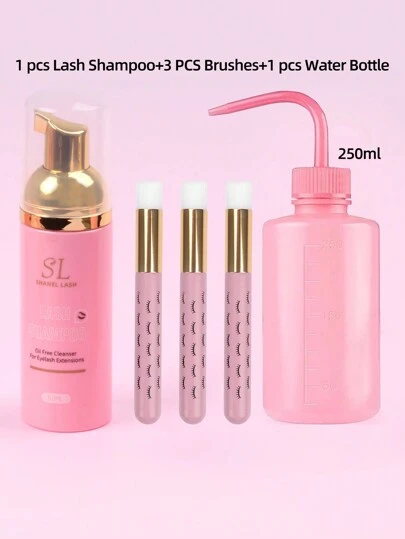 Kit de champú para extensiones de pestañas, incluye: Champú suave y no irritante de 60ml, botellas de champú de 250ml, 3 cepillos de champú para limpieza de extensiones de pestañas. Kit de limpieza de pestañas para uso profesional y doméstico, también incluye pegamento para pestañas