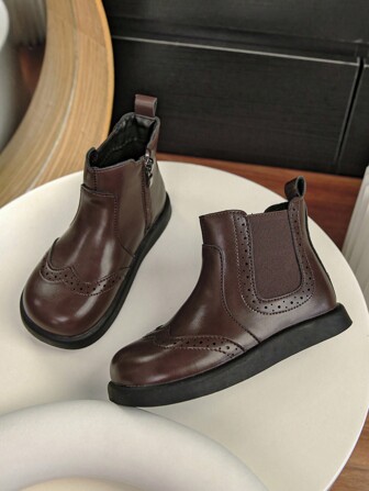 1 双时尚男孩复古牛仔踝靴，配有侧拉链和弹性袖口，舒适内衬和防滑橡胶鞋底，适合秋冬季