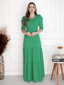 Beautiful Long Dress 3 Marias Moda Evangelica Launch - Green - View 2