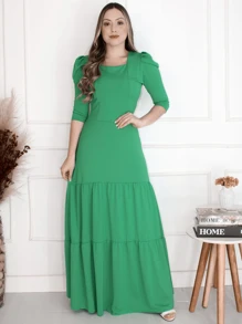 Beautiful Long Dress 3 Marias Moda Evangelica Launch - Green - View 1