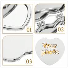 A Unique Personalized Pocket Mirror, Double-Sided Folding Handheld Mirror, Customizable Photo, Metal Frame, Desktop Decor, Cartoon Theme, Easy-To-Use Portable Makeup Mirror, Multi-Functional, Decorative, Letter Pattern, Solid Color, Exquisite And Fashionable, Retro-Modern, Colorful, Casual And Versatile, All-Match Style, Soft And Comfortable, Unique, Customizable, Personalized, An Ideal Gift For Her, Girlfriend, Boyfriend, Or Friends. - White - View 7