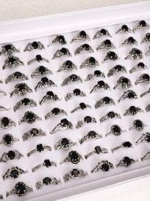 随机款式哥特式水晶装饰黑色戒指，多件套适合女性日常、派对、万圣节礼物