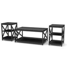 Living Room Coffee Table Set Of 3, Industrial X-Design Coffee Table And 2 End Side Tables, 3 Piece Living Room Table Set With Large Storage For Apartment Home, Black - Black - View 1