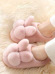 时尚兔耳朵装饰防滑保暖毛绒学生拖鞋，儿童/青少年拖鞋