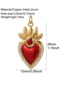1 chiếc mặt dây chuyền Zirconia hình trái tim bằng đồng khảm thời trang cổ điển, tự làm cho vòng tay, vòng cổ, đồ trang sức - Đỏ - Xem 17