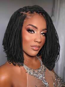 13x4 Lace Front Wig 12"/18" Box Braided Lace Front Wigs Full Braids Natural Color With Baby Hair Premium Synthetic Glueless Braided Wigs For Women For Daily Wear - Black - View 2