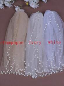 1对新娘礼服吊带披肩，5种颜色可选，短款珍珠雪纺肩部装饰，带安全别针，新娘婚礼肩部配饰 - 雙肩披肩 - 查看 9