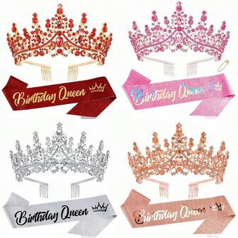 1Set Birthday Sash Ribbon Queen And Crown For Women Colorful Birthday Headband And Birthday Queen Sash Set Happy Birthday Tiara For Women Crystal Birthday Crown Adult Women Birthday Decorations,Christmas