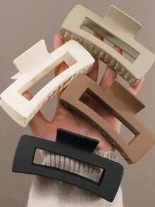 Juego de 8 piezas Pinzas para el cabello de mujer en combinación de negro, blanco y marrón con forma de concha cuadrada, pinzas para el cabello a la moda y versátiles, perfectas para el uso diario, salir, actividades al aire libre, ducha, lavado de cara, maquillaje, festival de música, fiesta en todas las estaciones - Multicolor - Ver 8