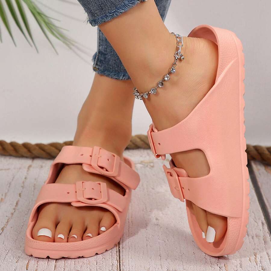 Comfortable Double Buckle Slippers Adjustable EVA Flat Non-Slip Waterproof Sandals Women's Sandals - Pink - View 1