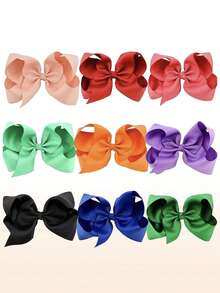 9pcs/Set 6-Inch Big Bowknot Hair Clips, Girls Satin Ribbon Hair Accessories - Multicolor - View 1