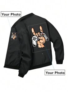 Customized Personalized Clothing Boyfriend Style Men's Stand Collar Zip-Up Long Sleeve Casual Solid Color Sports Jacket With Customized Graphic - Incorporate Your Own Image For Exclusive Personalized Print Reversible Jackets Ideal Gifts For Him, Boyfriend, Family, Friends, For Birthdays, For Vacation/Holiday, For School/Competition, For Sports/Climbing