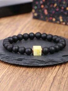 1入組/男士天然火山石時尚手鍊，黑色瑪瑙珠寶