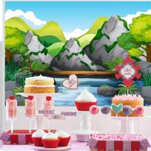 1pc Colorful Cartoon Mountain Landscape Birthday Theme Backdrop, Photo Studio Hanging Cloth Background - Multicolor - View 6