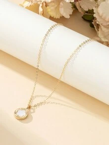 1 Stück elegante, minimalistische und stilvolle Kette mit 5-Blatt Kleeblatt Anhänger für Frauen - Weiss - Übersicht 2