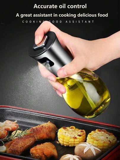 一键喷雾式不锈钢喷雾瓶，家用厨房食用油、醋、酱油、烧烤防漏玻璃喷雾瓶，厨房、圣诞礼物、学校用品