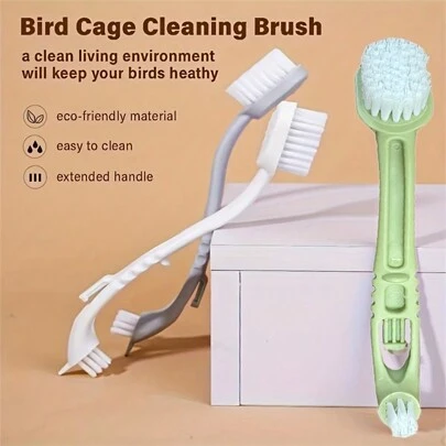 Bird Cage Cleaning Tool With 2 Brushes And Long Handle, For Cleaning Bird & Parrot Cage Habitat