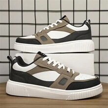 Men's Stylish Street Style Skateboard Shoes, Comfortable Non-Slip Casual Lace-Up Sneakers For Men's Outdoor Activities - 卡其色 - 查看 3
