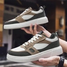 Men's Stylish Street Style Skateboard Shoes, Comfortable Non-Slip Casual Lace-Up Sneakers For Men's Outdoor Activities - 卡其色 - 查看 7