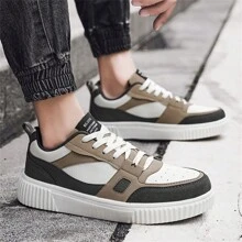 Men's Stylish Street Style Skateboard Shoes, Comfortable Non-Slip Casual Lace-Up Sneakers For Men's Outdoor Activities - 卡其色 - 查看 5