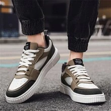 Men's Stylish Street Style Skateboard Shoes, Comfortable Non-Slip Casual Lace-Up Sneakers For Men's Outdoor Activities - 卡其色 - 查看 6