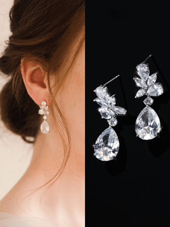 2 件时尚优雅方晶锆石新娘耳环适用于婚礼和派对装饰皇家万圣节