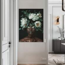Arte de pared abstracto La chica con flores en la cabeza Pinturas en lienzo de mujer nórdica Arte de pared Carteles e impresiones Cuadros decoración del hogar, 1 pieza sin marco