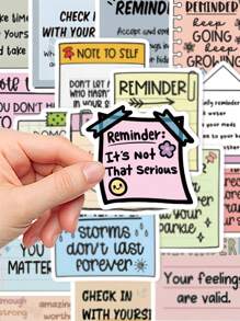 50pcs English Text Reminder Stickers Waterproof For Phone Case, Luggage, Laptop Decor Back To School - Multicolor - View 4