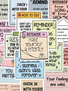 50pcs English Text Reminder Stickers Waterproof For Phone Case, Luggage, Laptop Decor Back To School - Multicolor - View 1