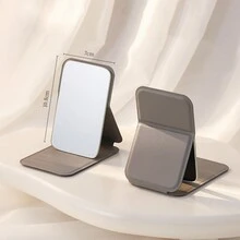 1 Gương Trang Điểm Để Bàn Mini Có Thể Gập Lại, Gương Nhỏ Di Động, Gương Trang Điểm Da PU Màu Trơn, Gương Tiện Lợi - Xám - Xem 3