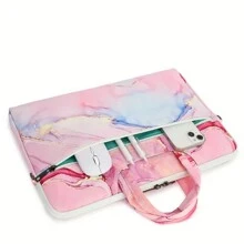 Canvaslove 粉色大理石笔记本电脑单肩包，防水笔记本电脑包保护套，适用于 MacBook Pro 16 英寸和 15.6 英寸-16 英寸笔记本电脑教室笔记本电脑内胆包电脑包旅行笔记本电脑保护套笔记本电脑包学校笔记本电脑包女士教师平板电脑包公文包大学电脑包宿舍