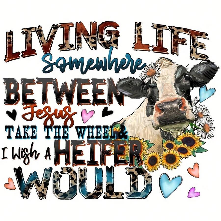 1/2/3 片装牛心图案花朵热转印贴纸熨烫贴纸热压贴花适用于 DIY 服装 T 恤牛仔裤连帽衫手提包枕头 - 彩色 - 查看 1