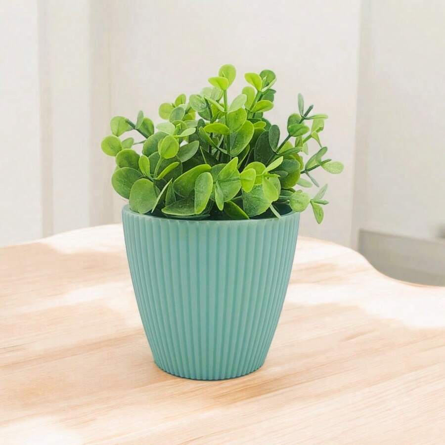 Decorative Cachepot Vase In PVC Bamboo Artificial Eucalyptus - 藍色 - 查看 1