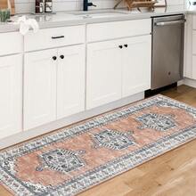 Kitchen Boho Machine Washable Print Area Rug Low Pile Floorcover Non Shedding Easy To Clean Carpet Non Slip Bordered Mat Throw Rug Stain Resistant Pet Friendly Thin Soft Doormat For Living Room  Dining Room Laundry Bedroom Bathroom Bedside - 橘色 - 查看 4