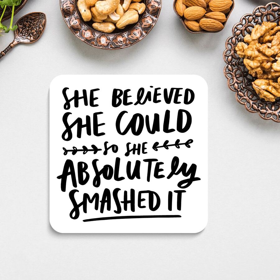 1 PC She Believed She Could So She Absolutely Smashed It Coaster, Inspirational Coaster,  Graduation Gift, New Job Coaster, Friend Gift, Creative Square Wooden Coaster - Multicolor - View 1