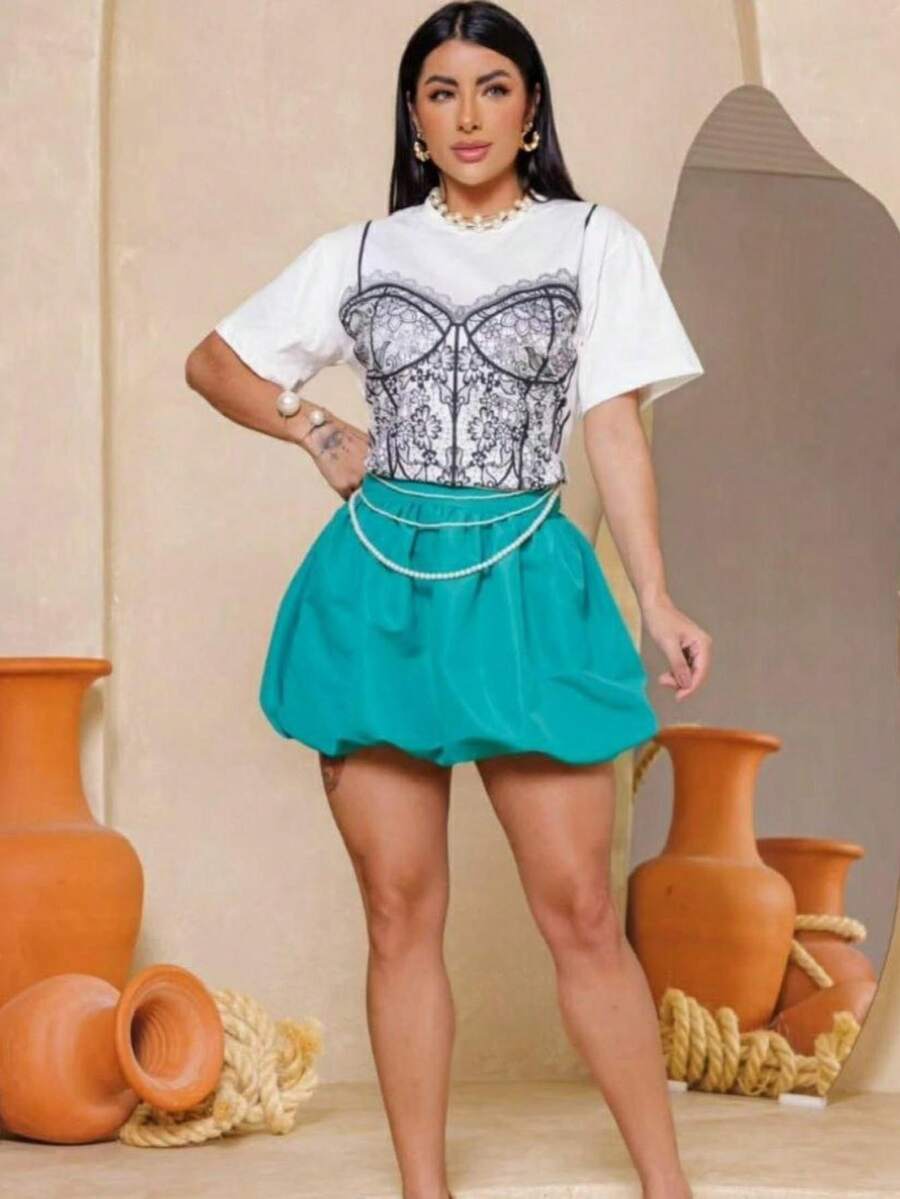 Mini Balloon Skirt - 藍色 - 查看 1