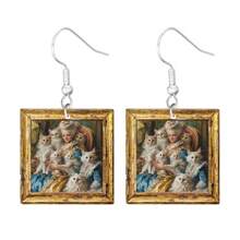 1 Pair Acrylic Cat Oil Painting Style 2D Cute & Funny Earrings