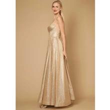 Long Sparkling Cowl Corset Prom Dress Gold - Gold - View 1