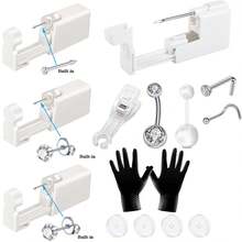 15pcs/Sets Ear Piercing Kit Nose Piercing Kit Belly Button Piercing Kit,Self Body Piercing Kit Sets At Home - White - View 15