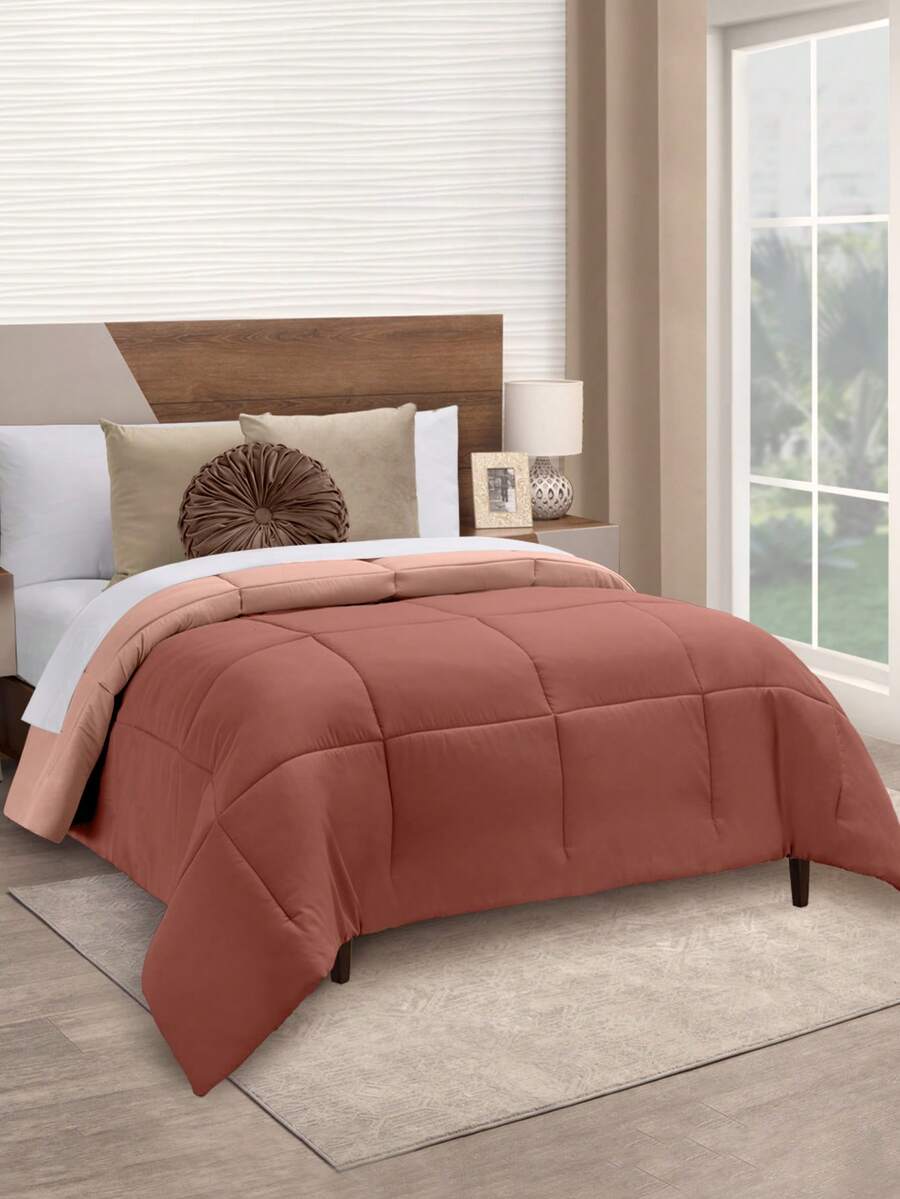 Home Elephant Single Duvet Quilt Two Views Soft Quilted - Orange - View 1