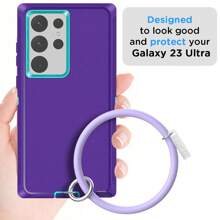 For Samsung Galaxy S23 Ultra Case Heavy Duty Military Drop Shockproof Rugged 3-Layer Protective Cover With Detachable Wrist Ring. - Xanh tím/xanh nhạt - Xem 2