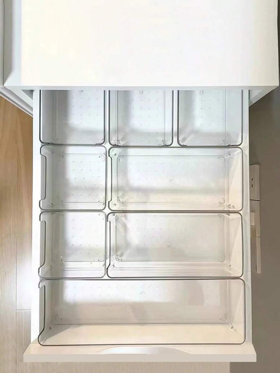 1/7/11 pièces Set organisateur de tiroir, 4 tailles de plateaux, boîte organisatrice multifonction de maquillage sous le bureau avec compartiments pour les pinceaux, les bijoux, les rouges à lèvres, idéal pour la coiffeuse, les tiroirs de bureau
