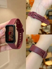 1 条纯色 TPU 替换表带，适用于 10/9/8/7/6 和 Honor Band 7/6 系列，男女通用商务表带配件 - 酒紅色 - 查看 17