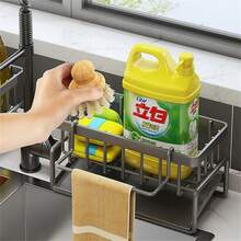 Kitchen Dishcloth Holder Sponge Scouring Pad Organizer Rack, Hanging Soap Dispenser Sink Countertop Drainer - Multicolor - View 6